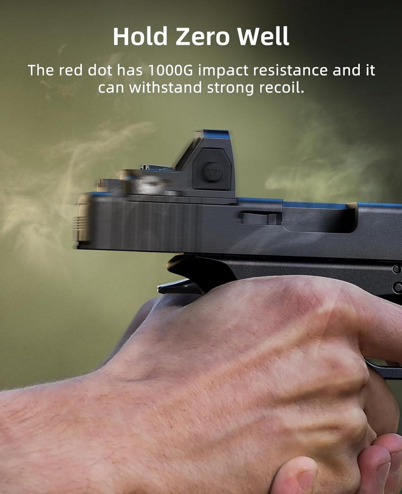 EZshoot Full Sized Red/Green Dot Motion Awake Optic for Pistols, 2MOA Dot, 12 Brightness Adjustment Red/Green Dot Scope, Suitable for RMR, Open Reflex Optics with Adapter Plate for MOS and Picatinny. - Image 5